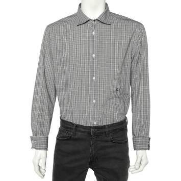 Pre Owned Just Cavalli Grey Checkered Cotton Button Front Shirt 3XL