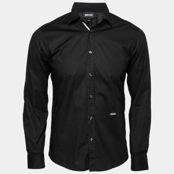 Pre Owned Just Cavalli Black Cotton Button Front Long-Sleeve Shirt S