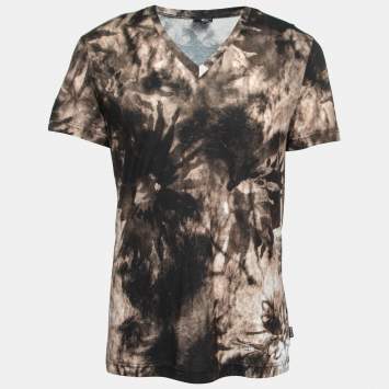 Pre Owned Just Cavalli Brown Printed Jersey V-Neck Short Sleeve T-Shirt XXL