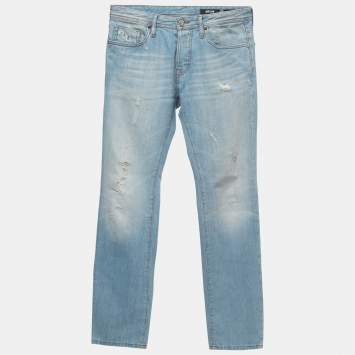 Pre Owned Just Cavalli Light Blue Washed & Distressed Denim Regular Fit Jeans S Waist 30"