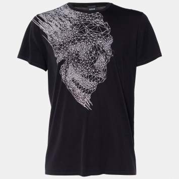 مملوكة مسبقًا Just Cavalli Black Printed Cotton Knit T-Shirt L