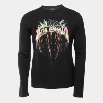 مملوكة مسبقًا Just Cavalli Black Logo Print Cotton Crew Neck Long Sleeve T-Shirt L