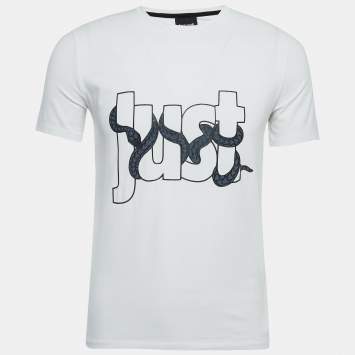 مملوكة مسبقًا Just Cavalli White Snake Logo Print Cotton Crew Neck T-Shirt M
