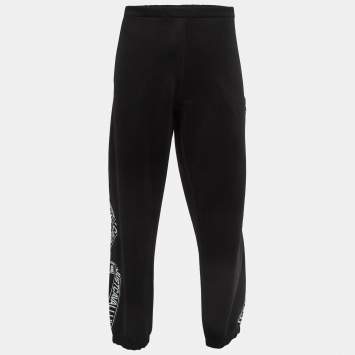 Pre Owned Just Cavalli Black Cotton Blend Logo Applique Joggers XL