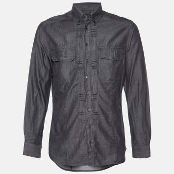 Pre Owned Just Cavalli Black Cotton Button Down Shirt L