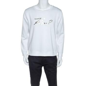Pre Owned Karl Lagerfeld White Logo Applique Scuba Jersey Sweatshirt L