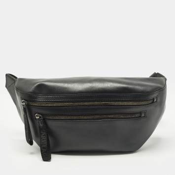 مملوكة مسبقًا Karl Lagerfeld Double Zip Black Leather Belt Bag