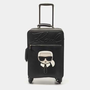 Pre Owned Karl Lagerfield Black Coated Canvas K/IKONIC Trolley bag