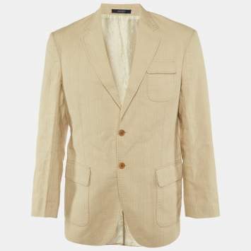 Pre Owned Kenzo Homme Beige Cotton & Linen Blend Single Breasted Blazer L