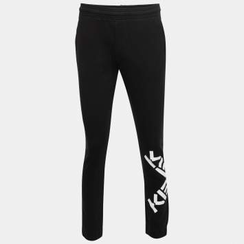Pre Owned Kenzo Black Logo Print Cotton Track Pants S