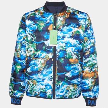 Pre Owned Kenzo Blue Printed Quilted Reversible Jacket M
