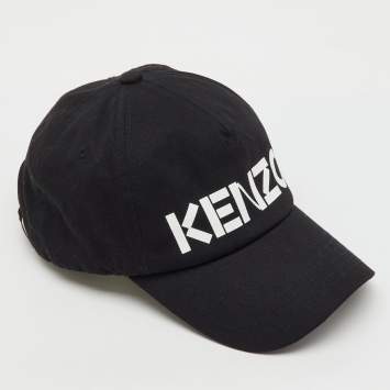 Pre Owned Kenzo Black Logo Print Cotton Baseball Cap One Size