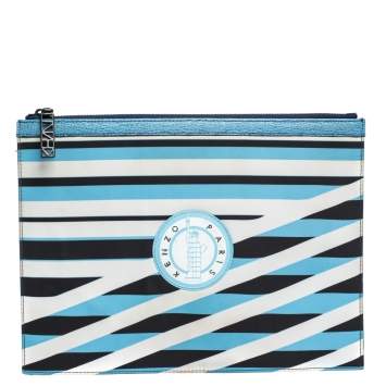 Pre Owned Kenzo Multicolor Striped Fabric and Leather A4 Zip Pouch