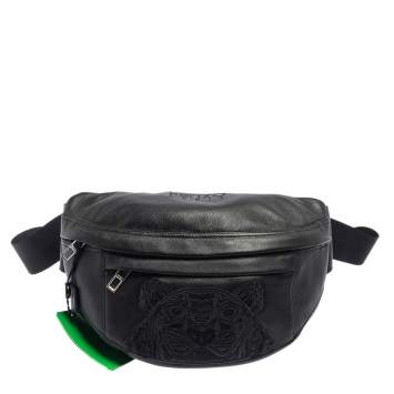 Pre Owned Kenzo Black Leather Tiger Embroidered Belt Bag