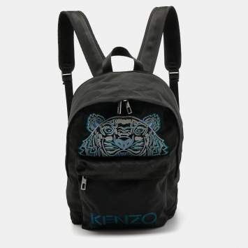 Pre Owned Kenzo Black Tiger Embroidered Nylon Backpack