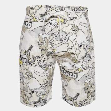 Pre Owned Kenzo Cream Printed Cotton Knit Shorts L