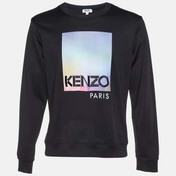 Pre Owned Kenzo Black Printed Knit Sweatshirt M