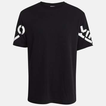 Pre Owned Kenzo Black Logo Print Cotton Knit Crew Neck T-Shirt M