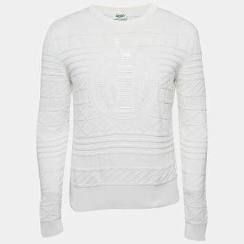 Pre Owned Kenzo White Statue Of Liberty Print Textured Knit Sweater S