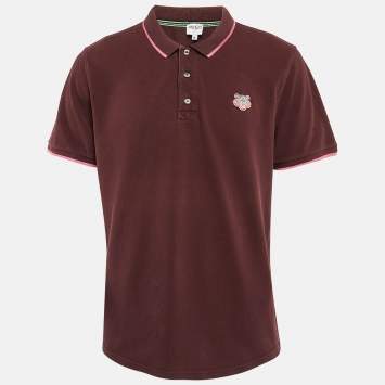 Pre Owned Kenzo Burgundy Cotton Tiger Patchwork Polo T-Shirt XL