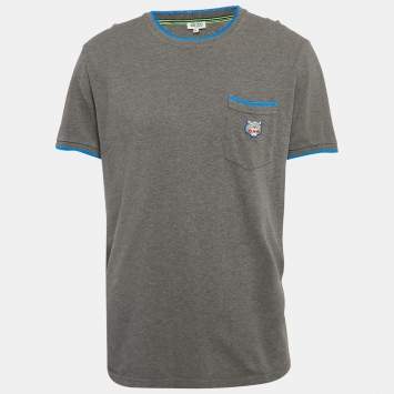 Pre Owned Kenzo Grey Tiger Applique Pocket Pique Cotton T-Shirt XL