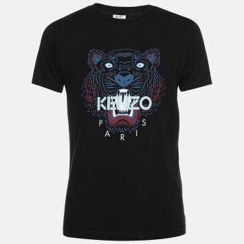 Pre Owned Kenzo Black Fabric Tiger Print T-Shirt XS