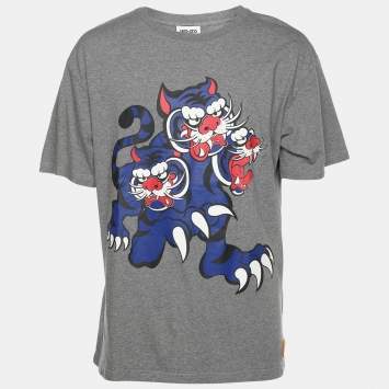 Pre Owned Kenzo x Kansai Yamamoto Grey Three Tiger Print Cotton T-Shirt M