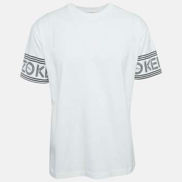 Pre Owned Kenzo White Logo Print Cotton Round Neck T-Shirt M