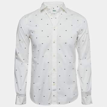 Kenzo White Eye Print Cotton Button Front Shirt M