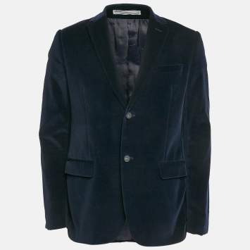 Pre Owned Kenzo Navy Blue Velvet Single Breasted Blazer L