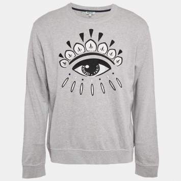 Pre Owned Kenzo Black Eye Embroidered Cotton Crewneck Sweatshirt XL