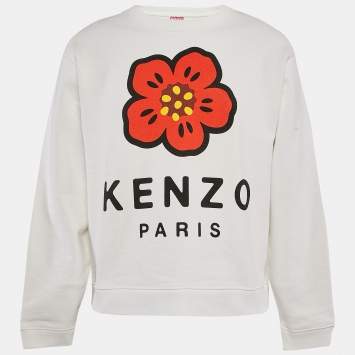 Pre Owned Kenzo White Boke Flower Print Cotton Knit Sweatshirt L
