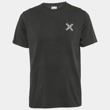 Pre Owned Kenzo Black Logo Print Cotton Crew Neck T-Shirt L 