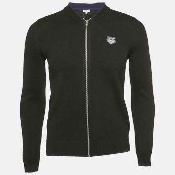 Pre Owned Kenzo Black Knit Zip Front Cardigan XS