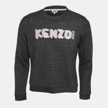 Pre Owned Kenzo Dark Grey Logo Embroidered Cotton Crewneck Sweatshirt XL
