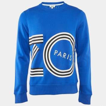 Kenzo Blue Logo Print Cotton Crewneck Sweatshirt M