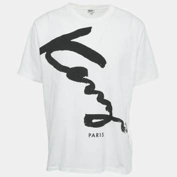 Pre Owned Kenzo White Printed Jersey Crewneck T-Shirt XXL