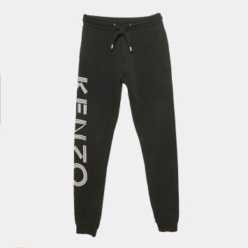 Pre Owned Kenzo Black Logo Print Cotton Jogger Pants XS