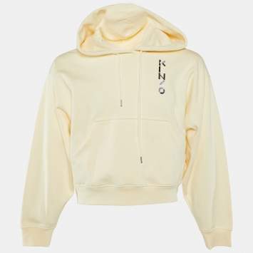 Kenzo Cream Logo Print Cotton Knit Hooded Sweatshirt XL