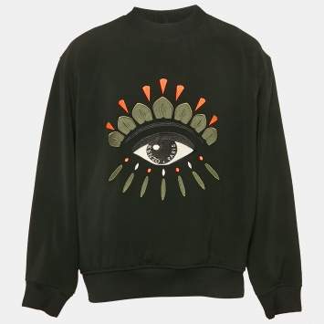 Pre Owned Kenzo Black Eye Embroidery Knit Crew Neck Sweatshirt L