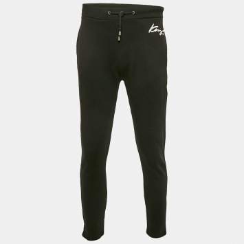 Pre Owned Kenzo Black Logo Embroidered Cotton Knit Joggers M