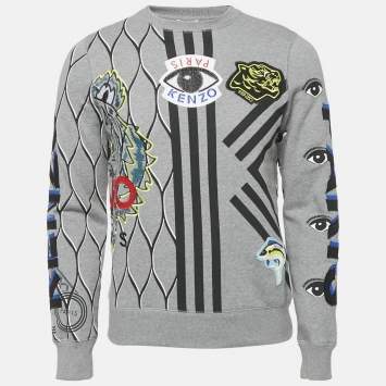 Pre Owned Kenzo Grey Embroidered Cotton Applique Detail Sweatshirt XS