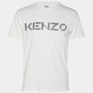 Pre Owned Kenzo White Cotton Logo Printed T-Shirt S