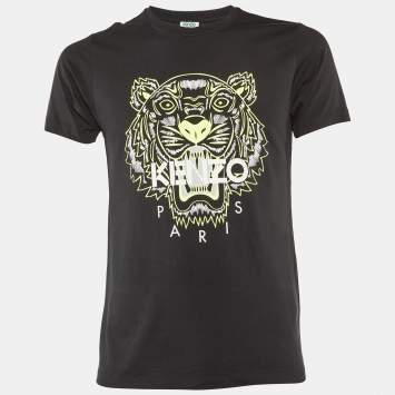 Kenzo Black Tiger Print Cotton Knit Crew Neck T-Shirt S