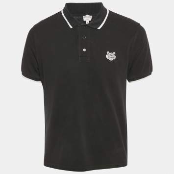 Pre Owned Kenzo Black Cotton Pique Polo T-Shirt L