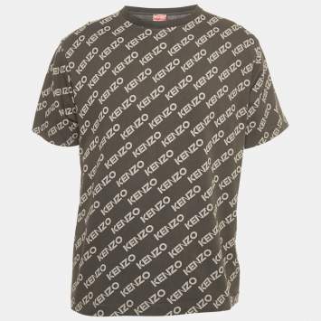 Kenzo Grey Logo All Over Print Jersey T-Shirt S