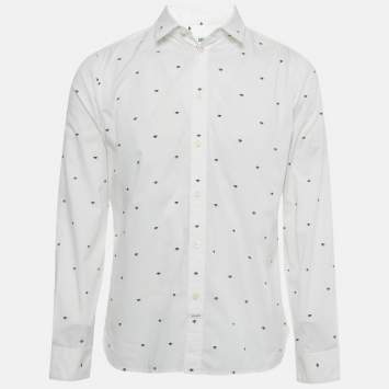 Pre Owned Kenzo White Eye Print Cotton Slim Fit Shirt L