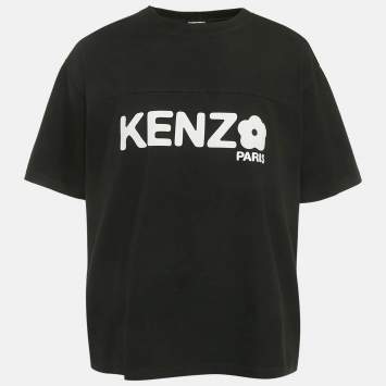 Pre Owned تي شيرت كينزو قطن أسود بطبعة زهرة بوكي مقاس كبير جدًا - إكس لارج