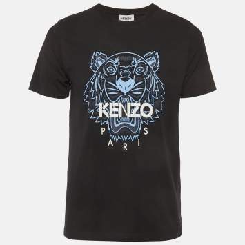 Pre Owned Kenzo Black Tiger Logo Print Jersey T-Shirt XL