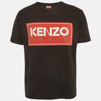 Pre Owned Kenzo Black Logo Print Cotton Knit Crewneck T-Shirts M